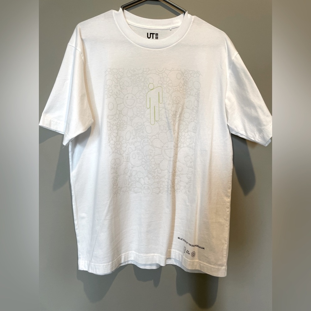 RARE TAKASHI MURAKAMI X BILLIE EILISH FOR UNIQLO BOXY WHITE MONOGRAM LOGO TEE!
